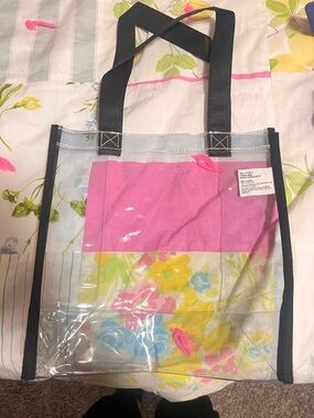 Clear Tote Bag with Pink & Floral Accent - Women Bags